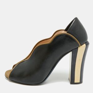 Fendi Scallop Lined Size 38.5 Dark Blue/green Leather Peep Toe Pumps